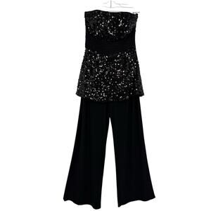 WHBM Strapless Sequin Jumpsuit Size 6 Black Knit Wide Leg Formal Party NWT